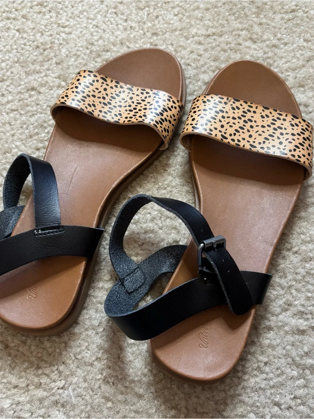Universal Thread Leopard Print and Black Strap Sandals